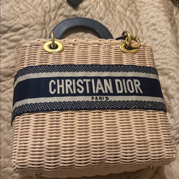 Christian Dior Wicker Handbag with Navy Accents - Picture 1 of 2